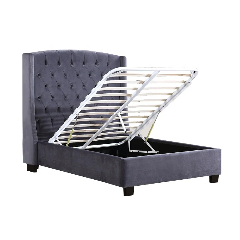 Рама для кровати, мягкие кровати с пуговицами, стеганное высокое изголовье кровати, обивка, ткань, боковой подъем, оттоманская кровать для хранения