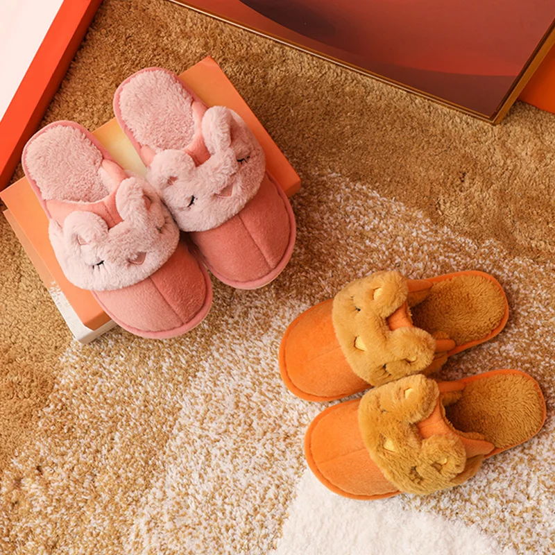 woman winter fur fluffy plush cute sleep animal closed eyes home warm  indoor slipper