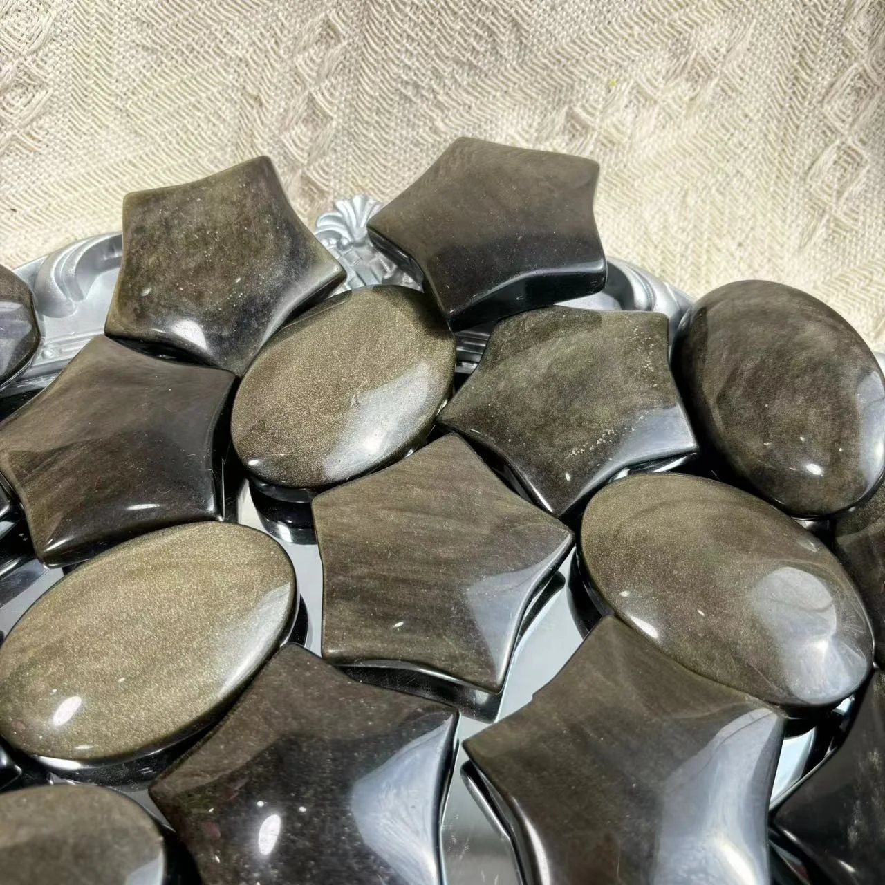 Wholesale Star Shape Crystal Healing Stones Carving Natural Crystal Palm Stones Golden Obsidian Palm For Meditation