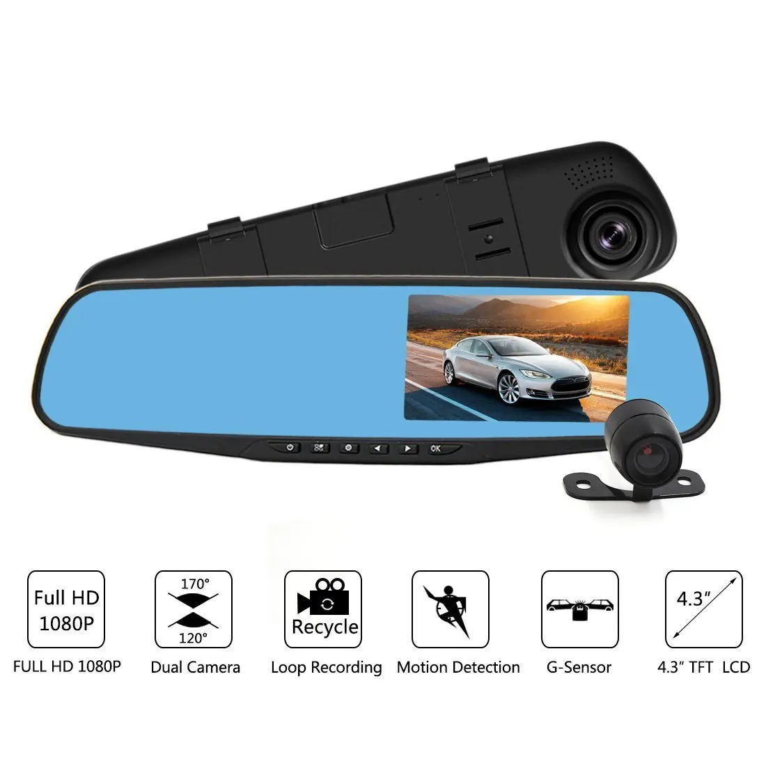 7 inch full 1080p hd 3G rearview mirror gps android 5.0 blue tooth dash camera