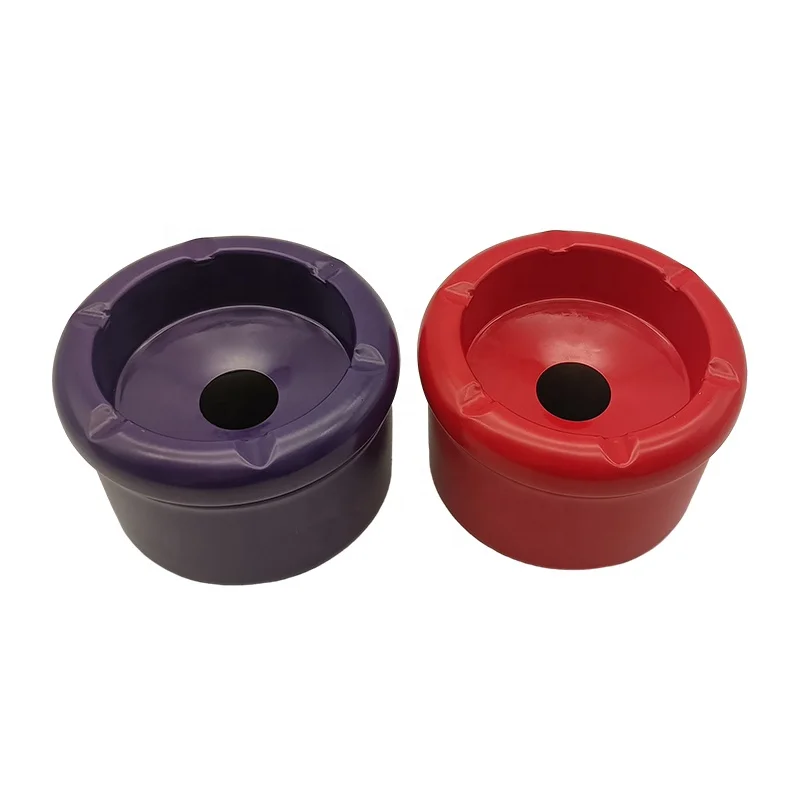 Customized outdoor metal cigar ashtray round portable fly-ash proof car ashtray with flower patterns