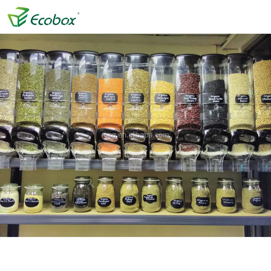 
Ecobox new clear bulk food grain rice nut coffee bean bin plastic cereal dry food dispenser gravity dispenser for sale 