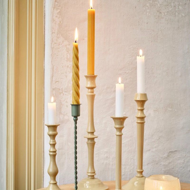 QIJIE Creative Art Column Wave Soy Wax White Cylinder Taper Candle Geometric Smooth Lines Striped Twisted Taper Candles Sticks