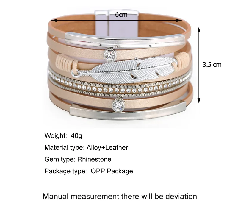 CLARMER Bohemian leather bracelet ethnic style braided feather wide brim bracelet custom snap bracelet for woman