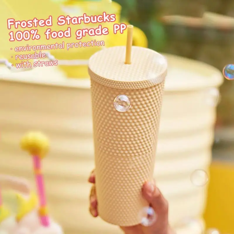 Drinkware 710ml Coffee Cup Summer Holiday Cold Water Mug Tumbler With Straw Double Layer Plastic Durian Diamond Radiant Goddess