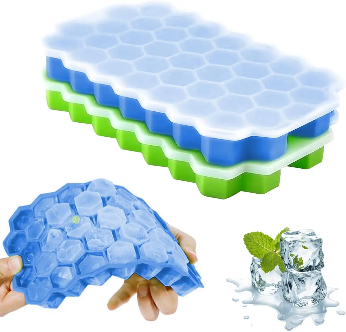 Food Grade Silicone BPA Free for Freezer Flexible Easy-Release Ice Cube Tray Mold With Lids