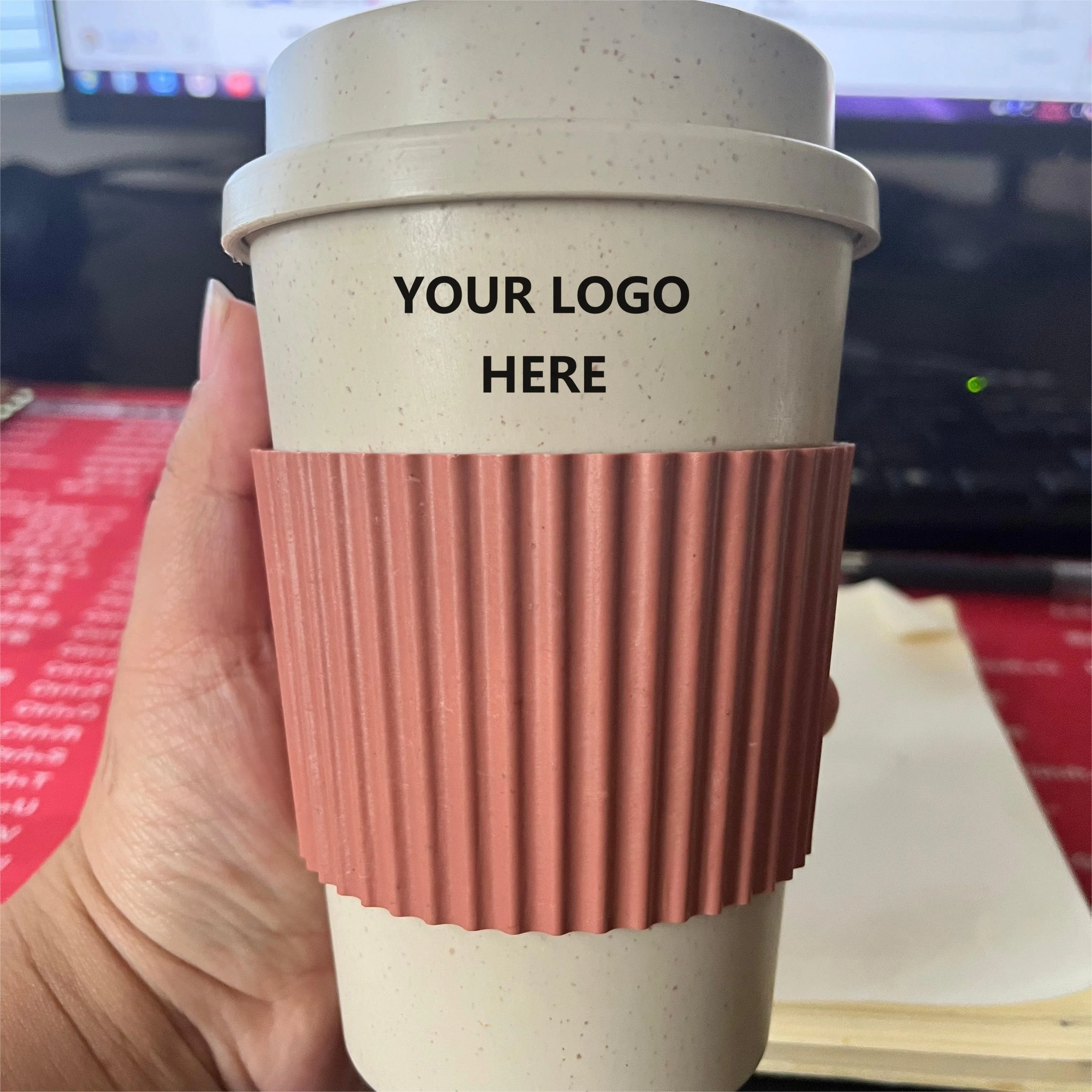 Custom Logo Low Minimum Non-slip sleeve Plastic Reusable Coffee Tea Cup Creative Wheat Straw Coffee Mugs