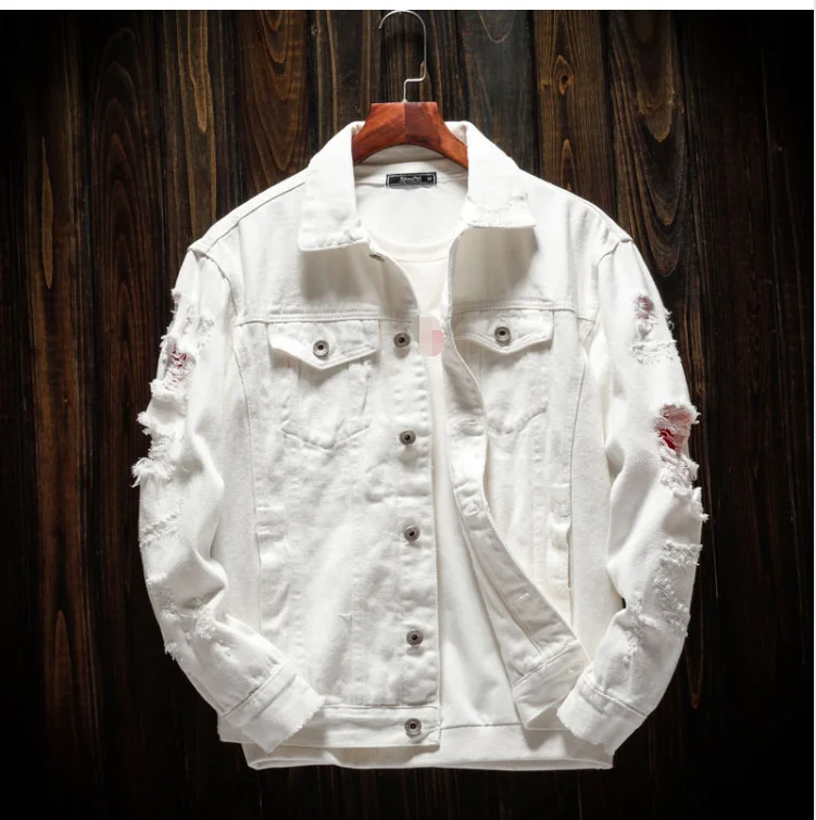 Mens Denim Jean Jacket Trendy Fashion Ripped Denim Male Streetwear Jackets Cowboy Coats