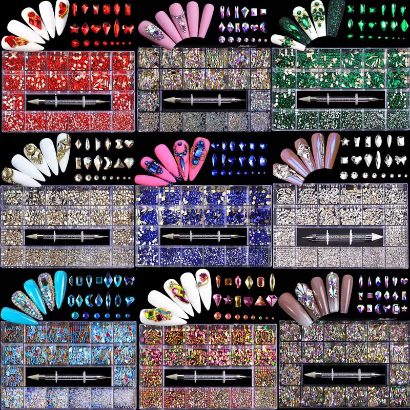 Multicolor 21grids set box shaped rhinestone Mixed Shape Rhinestone for Nail Art Decoration