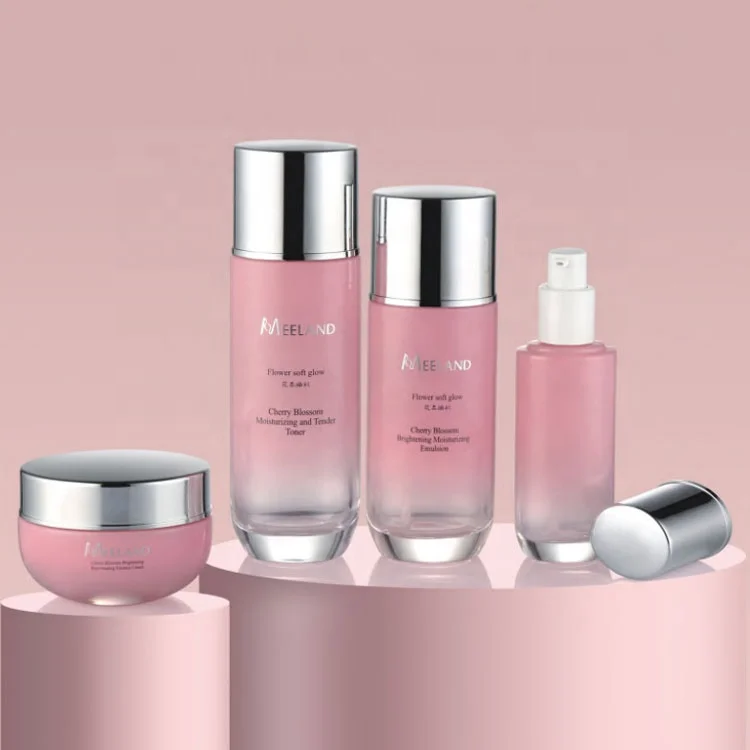 Custom volume glass lotion rose gold skincare cosmetic containers bottle glass packaging set