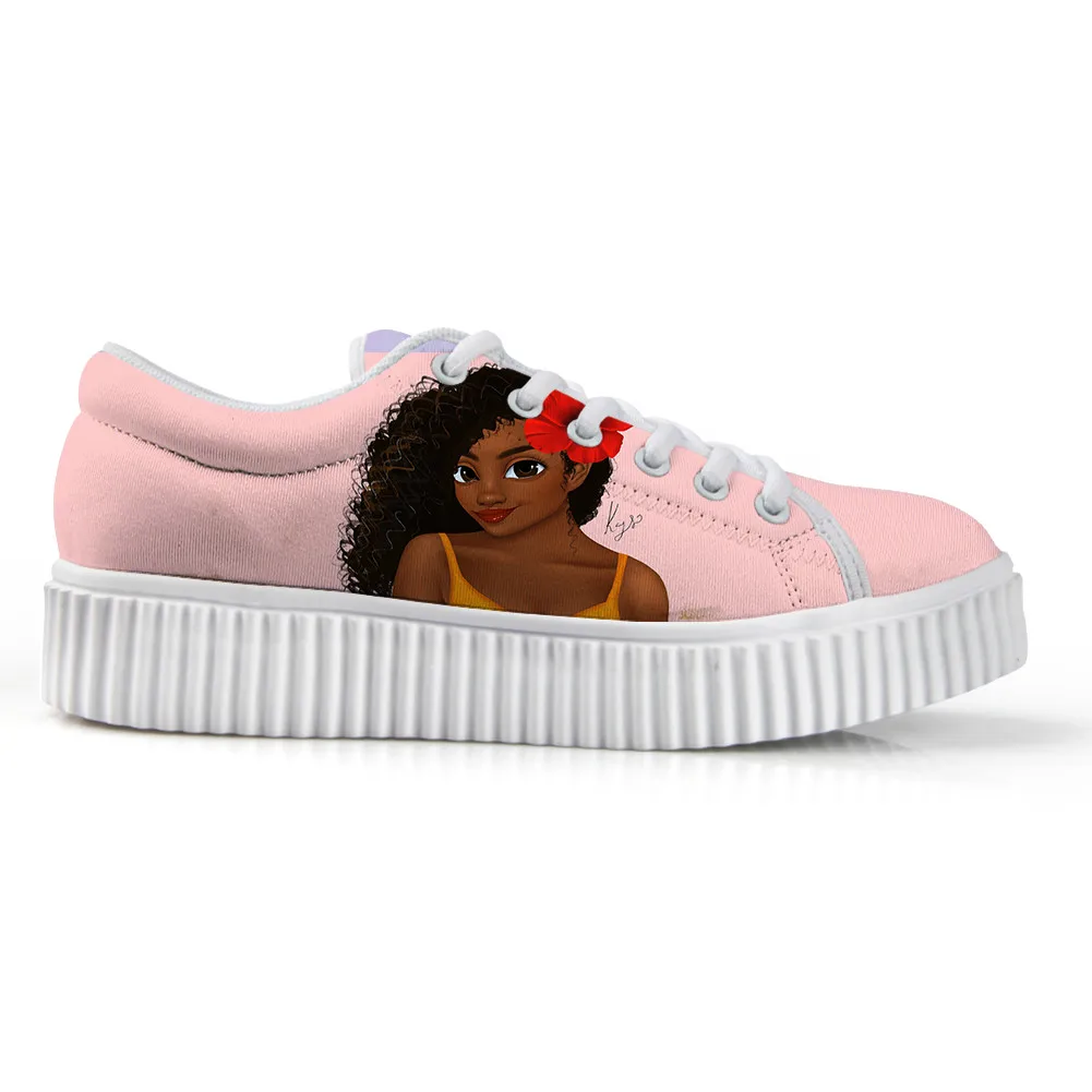 Printed Afro Girls Black Art Women Shoes Platform Sneakers Women Flat Casual Shoes Women Loafers Lace Up Ladies Shoes
