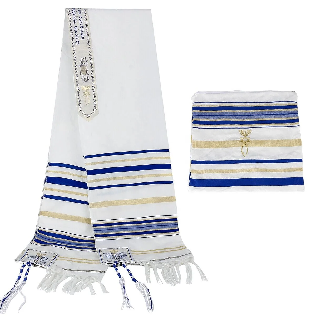 Customized Messianic New Covenant Prayer Shawl Tallit in Matching Bag Blue