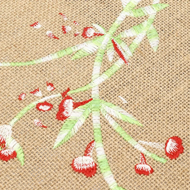 YIMYIK Natural Burlap Handbag Embroidered Printed Jute Bag with Reusable Jute Bag Laminated Handle