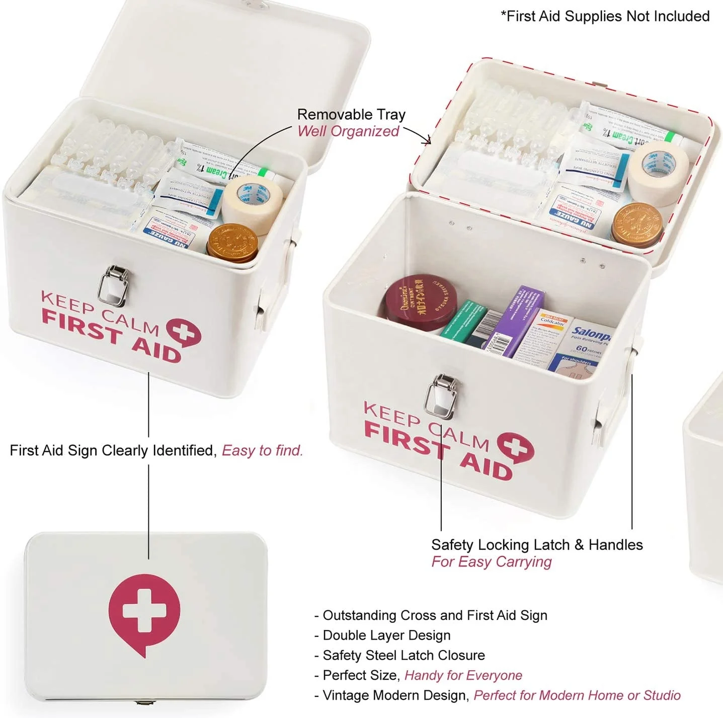 Daily Use Tin Medicine Storage Box Metal Mecine Box First Aid Kit First Aid Box