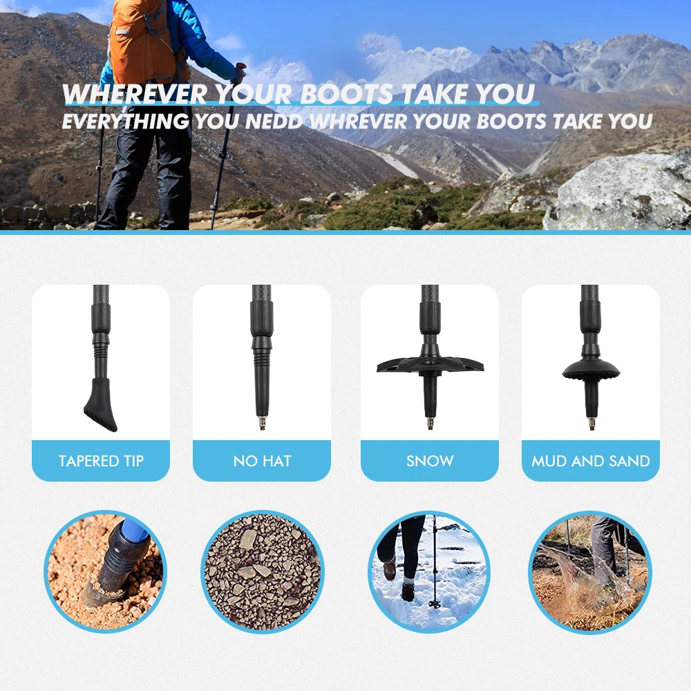 2pcs Custom Portable Nordic 2-section alpenstock 3K Carbon Fiber Retractable Telescopic Nordic Walking Stick