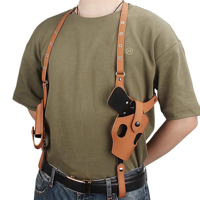 Outdoor tactical shoulder leather armpit holster  portable double hidden light  holster