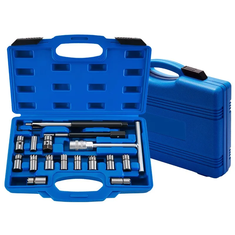 17-Piece Tool Set for Diesel Injectors Cleaning and Repair of Valve Seat Milling Cutters Injector Sealing Ring Extractor