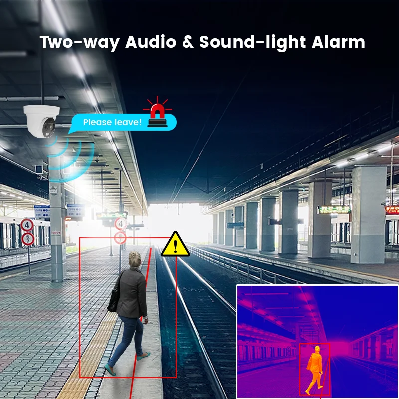 Human & vehicle detection thermal eyeball camera strobe light audio alarm thermal & optical Bi-Spectrum network turret camera