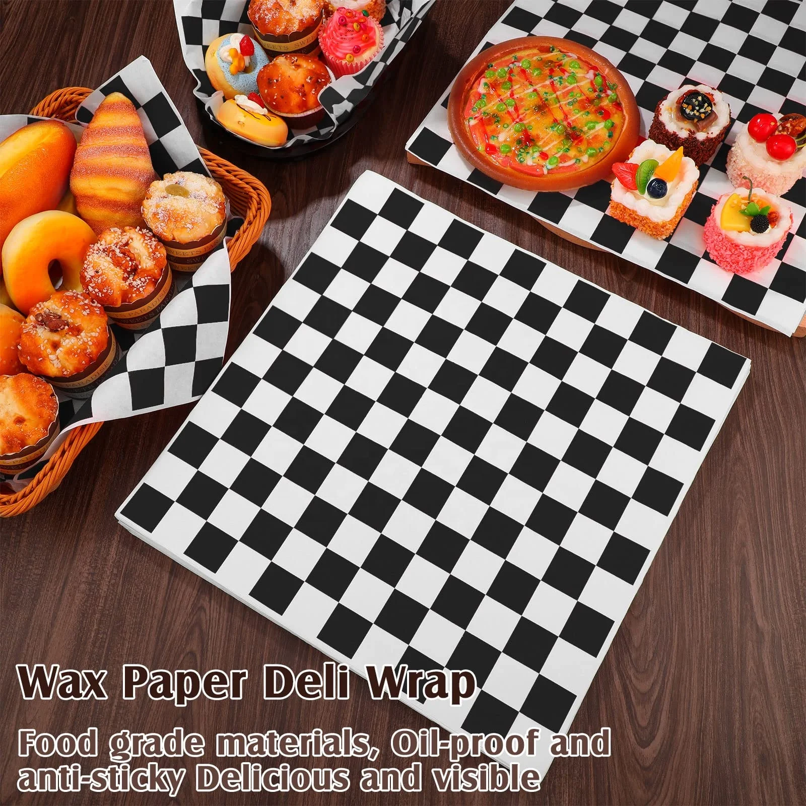 Disposable Wraps Dry Wax Paper Sheets Basket Liner Restaurant Supplies Bread Cheeses Burgers Checker Food Wrapping Paper
