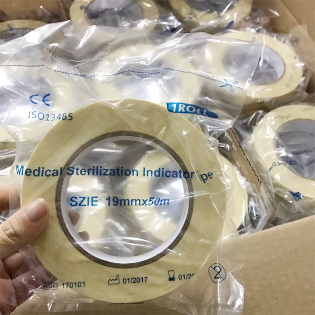 Hospital Supplies Autoclave Medical Sterilization Indicator Tape, also known as Steam Indicator Tape.