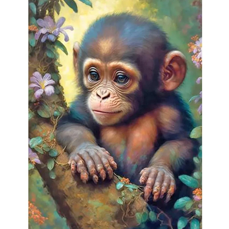 1pc DIY 5D Diamond Painting Frame Suit 40*50cm 15.8in Mountain Wild Monkey Pattern Embroidery Cross Stitch Picture Wall