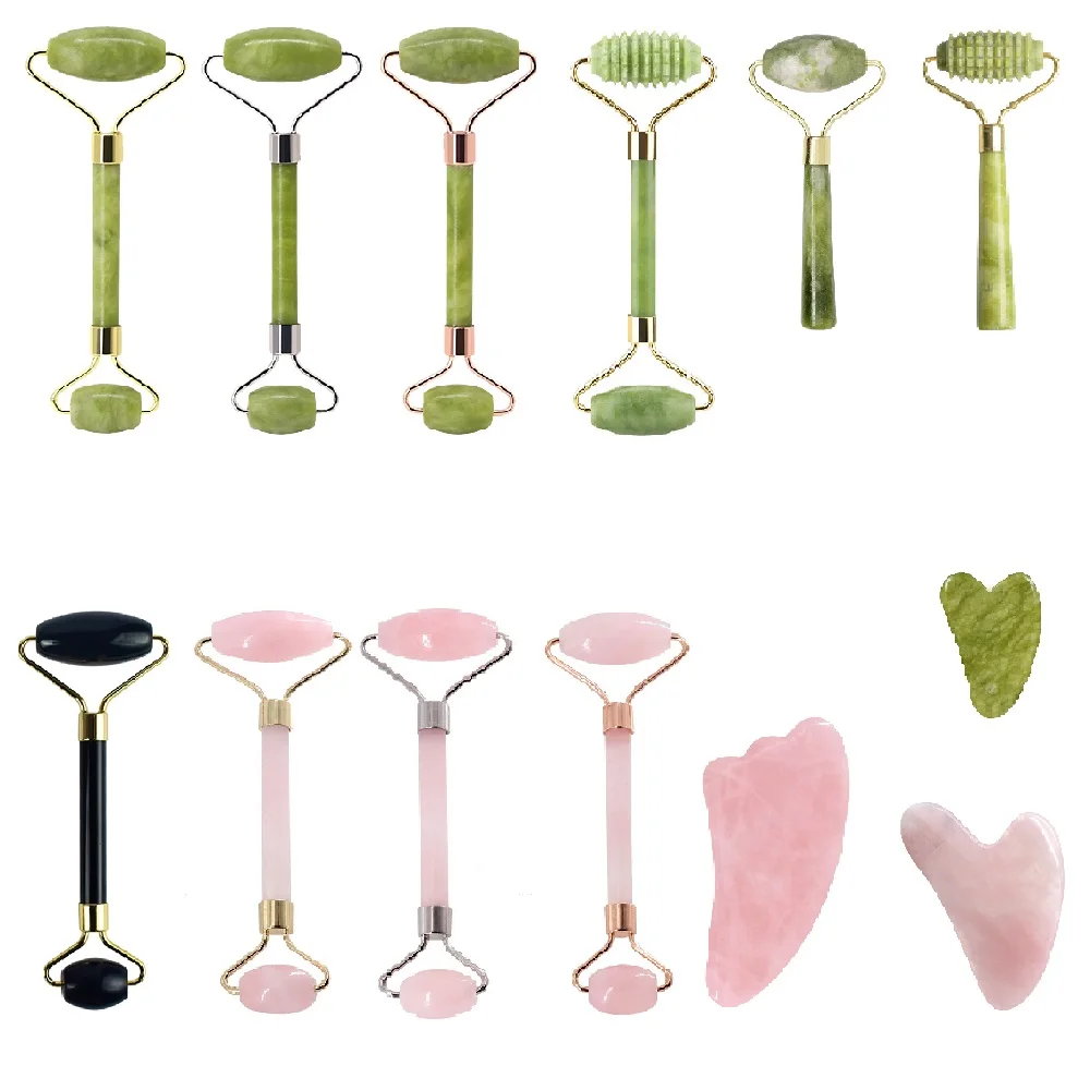 Private logo jade roller gua sha set jade stone roller guasha set Face Massage For slimming skin lifting Beauty For Women JDK001