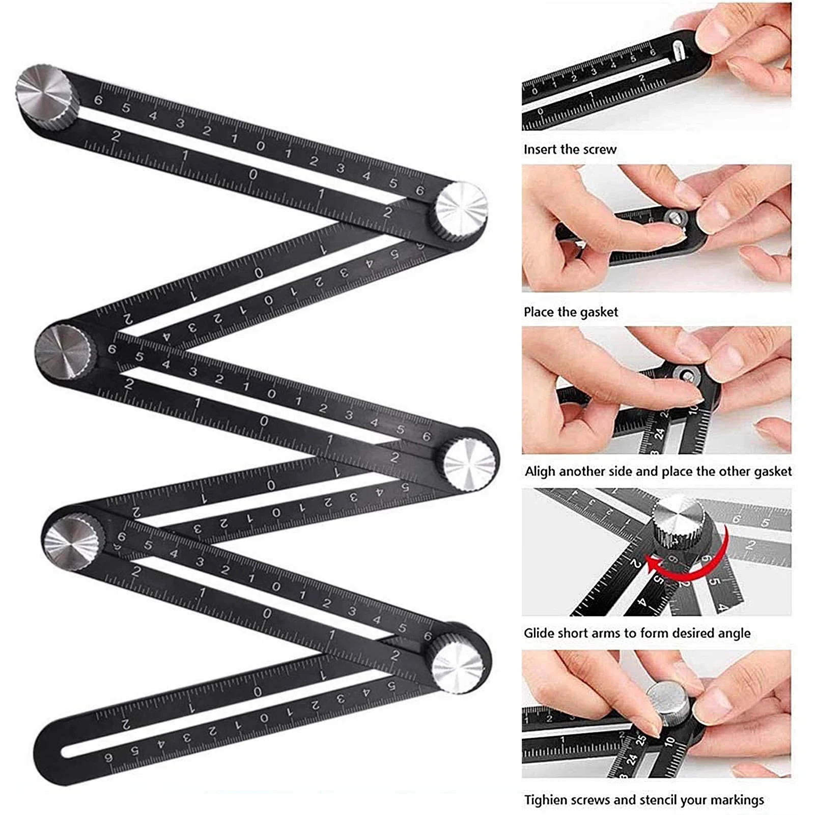 Wholesale Tile Hole Locator Adjustable Tool Masonry Glass Fixed Measuring Universal Angular 6 Fold Ruler