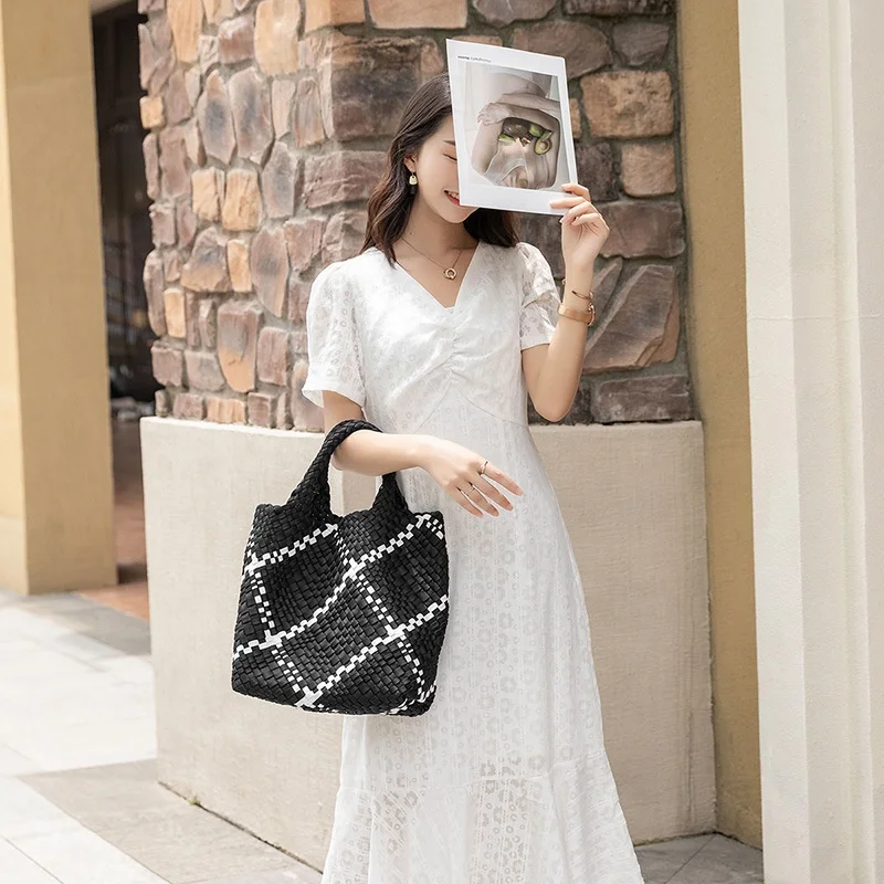2021 Customization Women Hand Bags clutch Purses and Handbags handmade Woven neoprene tote bag Handbag set bucket bags