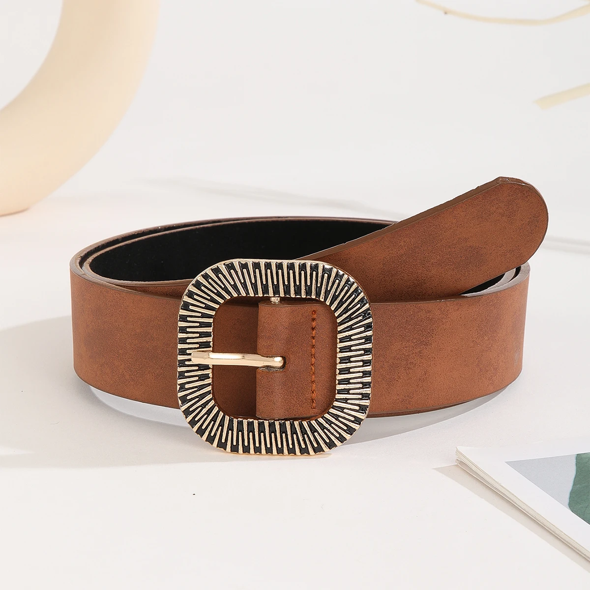 Hot Sale Ladies PU Belt Wide Waist Band Belts woman Dress Vintage Designer Belt for Women with Gold Alloy Buckle