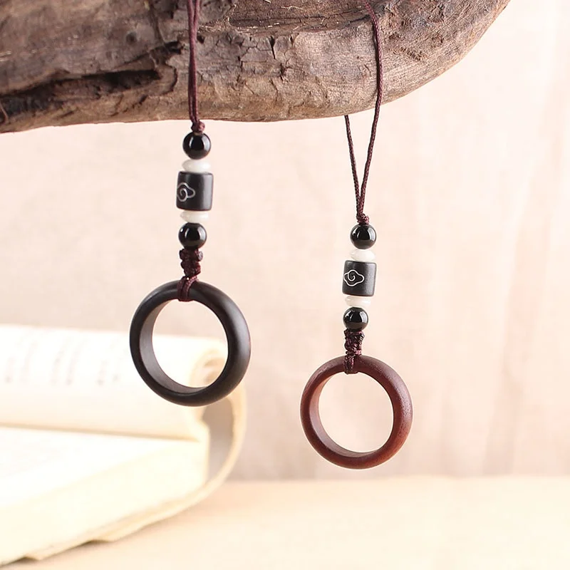 Креативная ручная вязка Съемная веревка из эбенового дерева для мобильного телефона