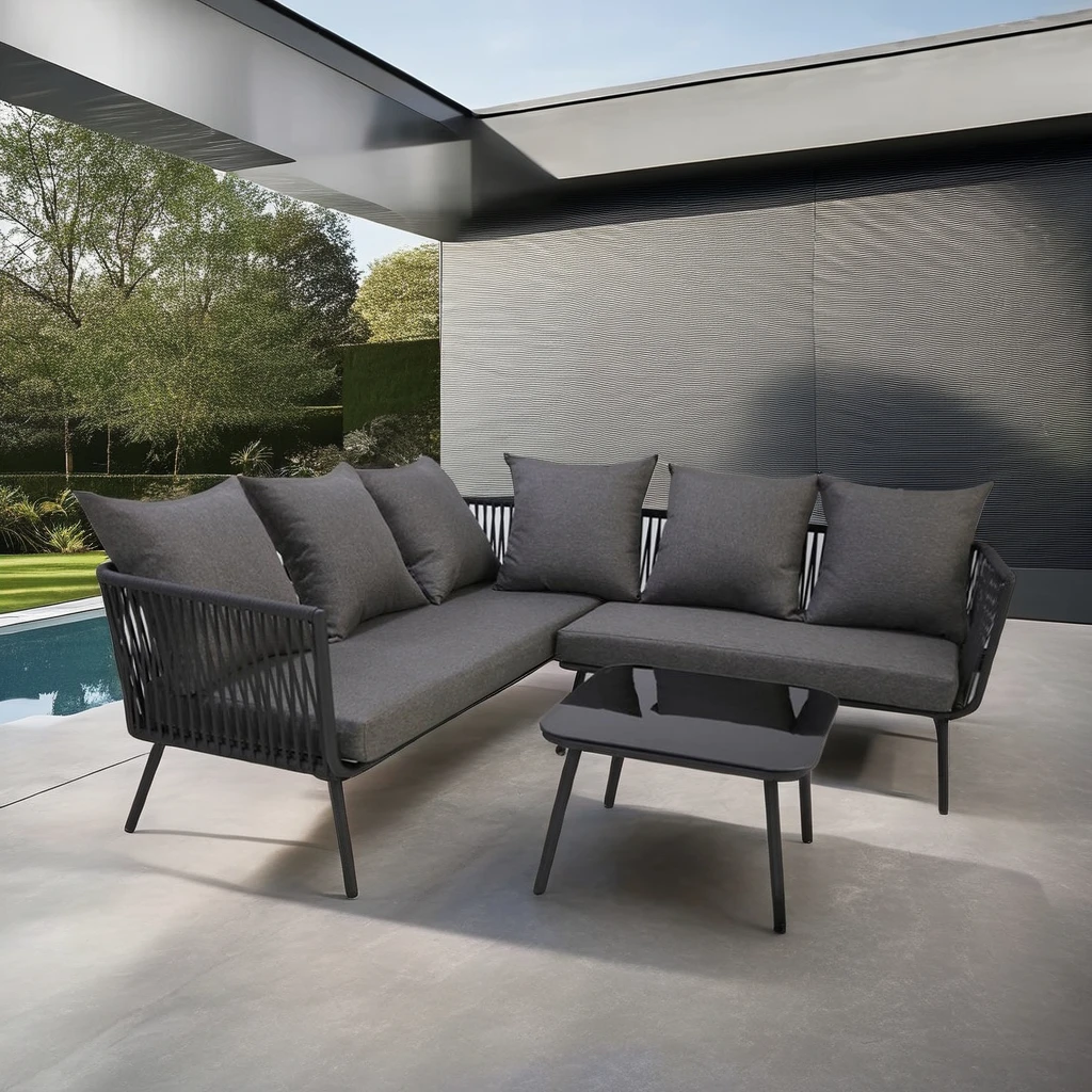 YOHO Outdoor garden Furniture Rope Aluminum Frame Sofa Set couch conversation corner sectional sofa with cushion