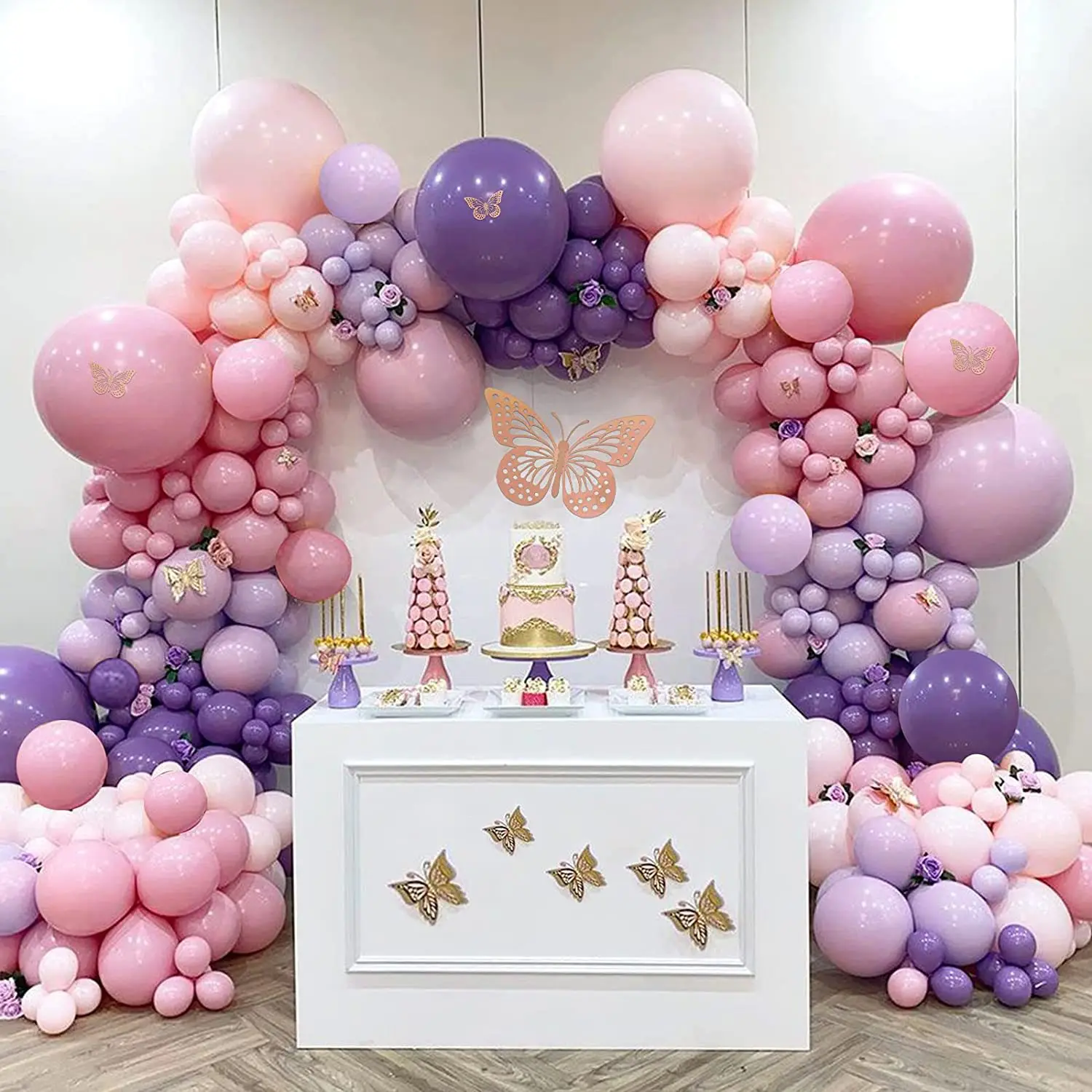 Pink purple metal butterfly latex boom ball birthday wedding party decorative pink balloon set