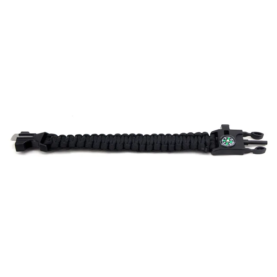 Paracord Rope Whistle Compass, Scraper Fire Starter Multifunction Outside Buckle Bangle Bracelet