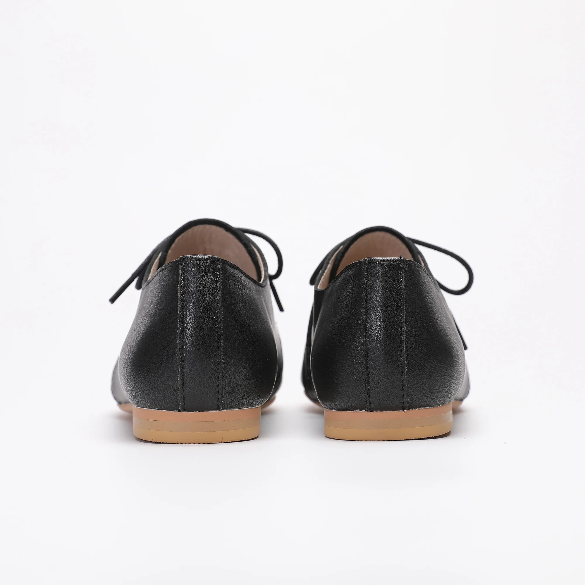 2024 Ladies Flat Casual Shoes Black Smooth Leather Classic Lace Up Oxford Shoes for Women