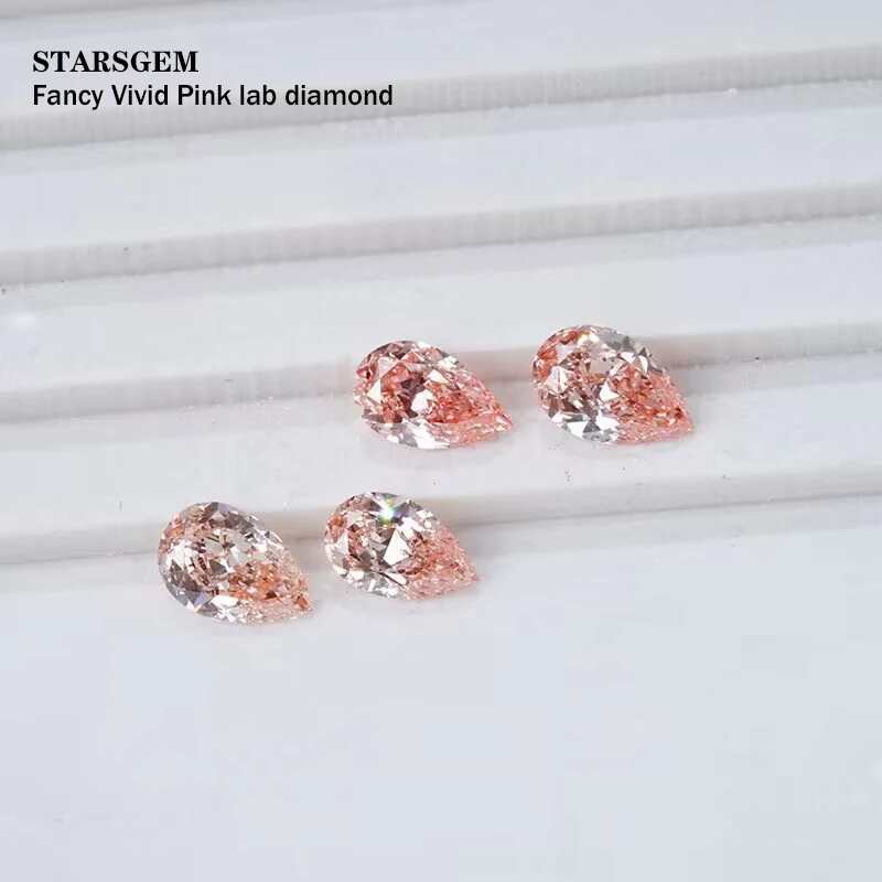 High quality supplier starsgem HPHT&CVD pear shape colorful pink lab grown diamond