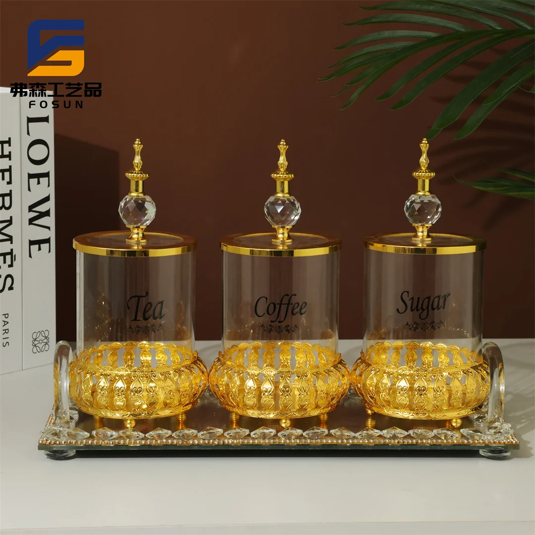 FOSUN Food Jar Kitchen Storage Canisters Glass with Crushed Diamond, Luxury Crystal Coffee Tea Sugar Container 