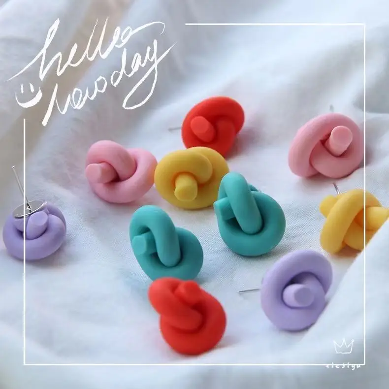 Wholesale Handmade Clay Stud Earrings with Knotted Polymer Gold Plated Cute Geometric  Animal Pattern Earrings For Gifts