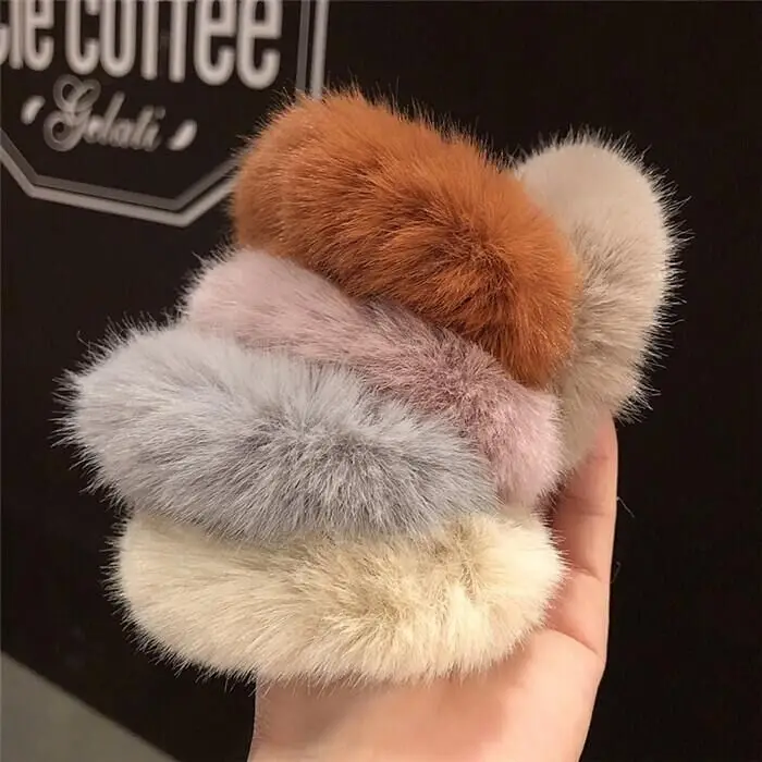 faux fur candy color hair rope women and girl circle simple wind rubber band