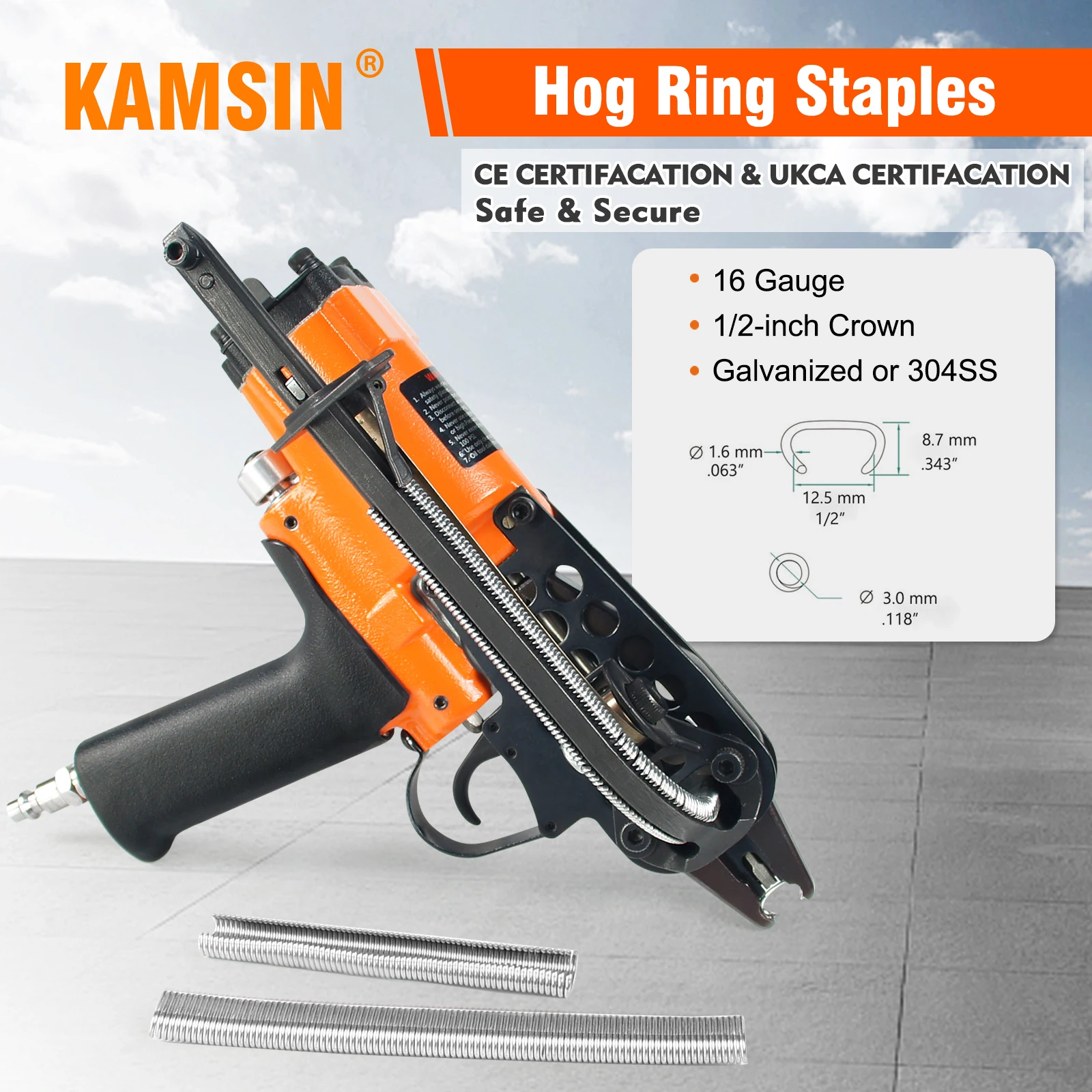 SC760 C Ring Gun16 Gauge 1/2-Inch Crown 3.0-4.8 mm Closure Diameter Pneumatic Hog Ring Gun for Spring Mattress, Fencing