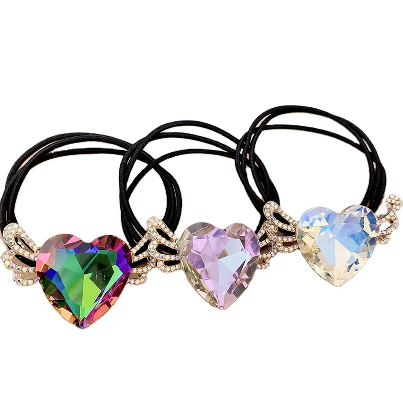 Оптовая продажа, новинка, круглая черная простая веревка для волос с кристаллами в виде милых девушек, украшения для волос