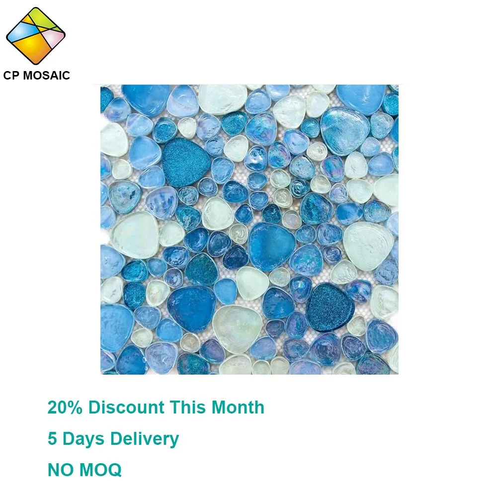 Nice price iridescent mini pebble swimming pool glass mosaic tile