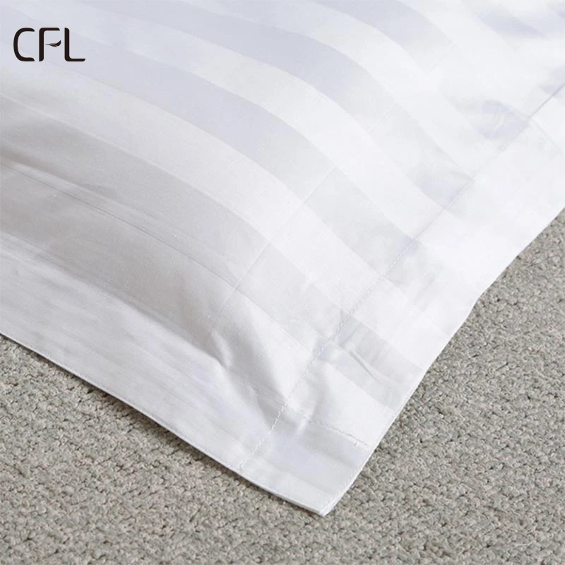 luxury hotel linen supplies size design  comforter bedding set 3cm Stripe satin White 100% cotton bedsheet customized bedspread