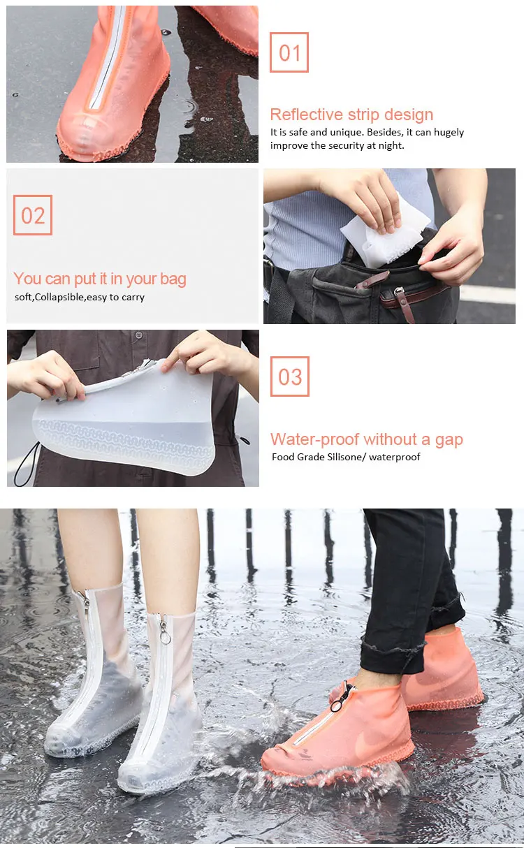 
High Quality Reusable Kids Rain Rain Shoes Cover Anti-Slip Waterproof Boots Silicone Overshoes 