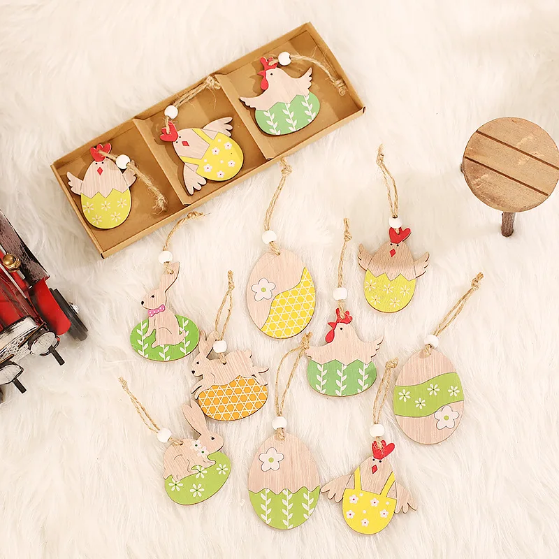 6pcs/set Newest Wooden Easter Tree Hanging With Gnome Easter Wooden Pendant Ornament for Easter Tree Decor