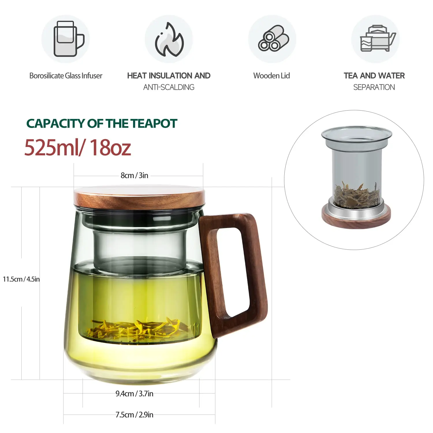 Factory Modern High Borosilicat Glass Tea Cup With Infuser And Lid