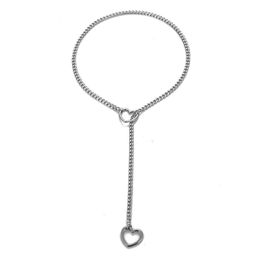 Lady Best Seller Stainless Steel Lariat Cuban Link Chain Custom Fashion Jewelry Heart Slip Chain Necklaces Of Good Quality