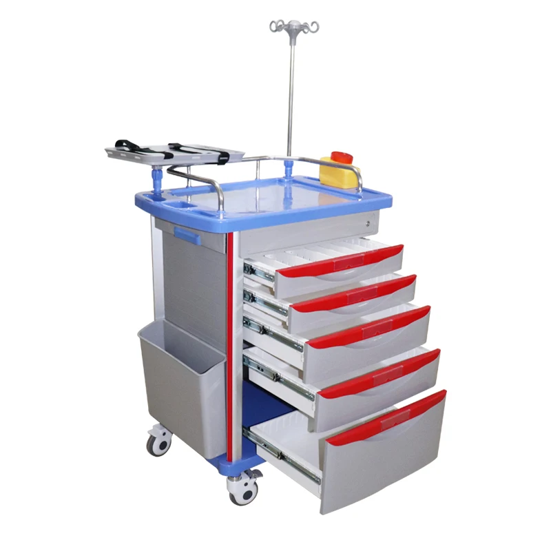 ORP601-ET Five Drawers Aluminum Steel ABS Plastic Emergency Crash Cart with One-piece or Stainless Steel Railing
