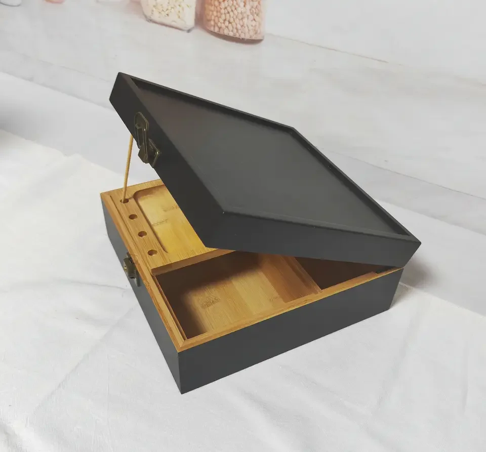 luxury Father day gifts rolling tray storage waterproof bamboo wooden stash box smell proof with lock smoking accessories