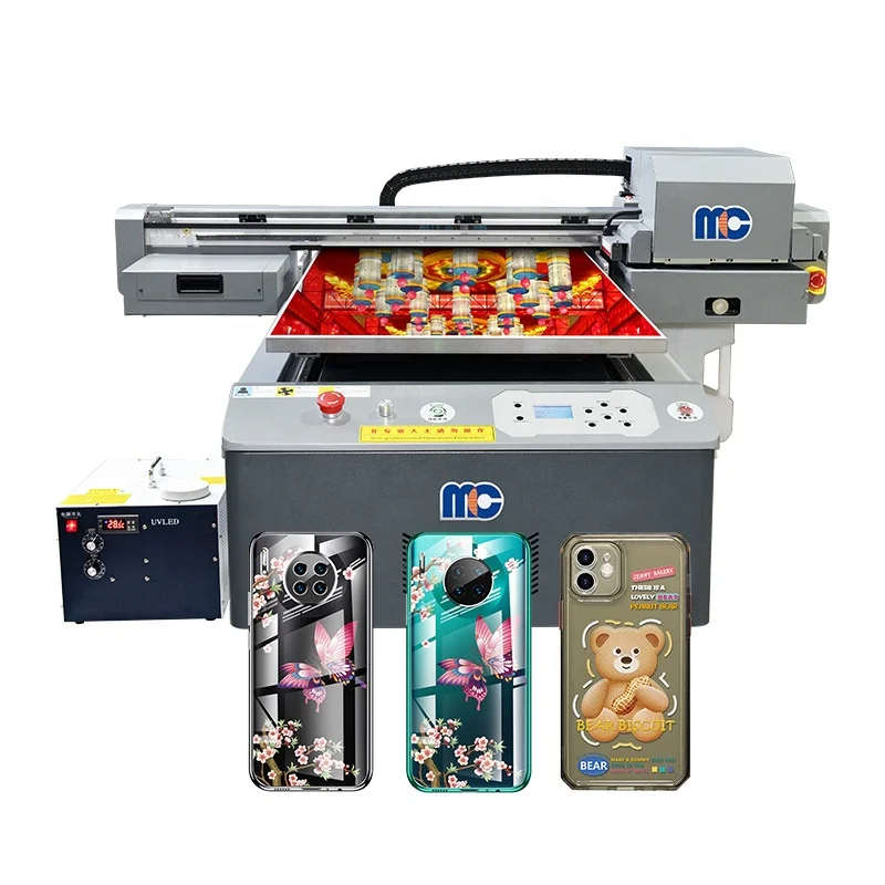 china factory UV inkjet printer 3d led printing machine with 3 pcs XP600 printhead 6090 flatbed with rotary device print bottles