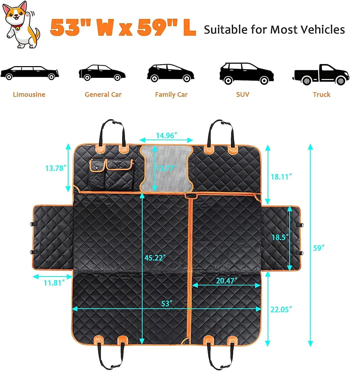 Guangzhou Wholesale Top Sales Heavy Duty 600D Waterproof Car Seat Cover Durable for Pets for Dogs
